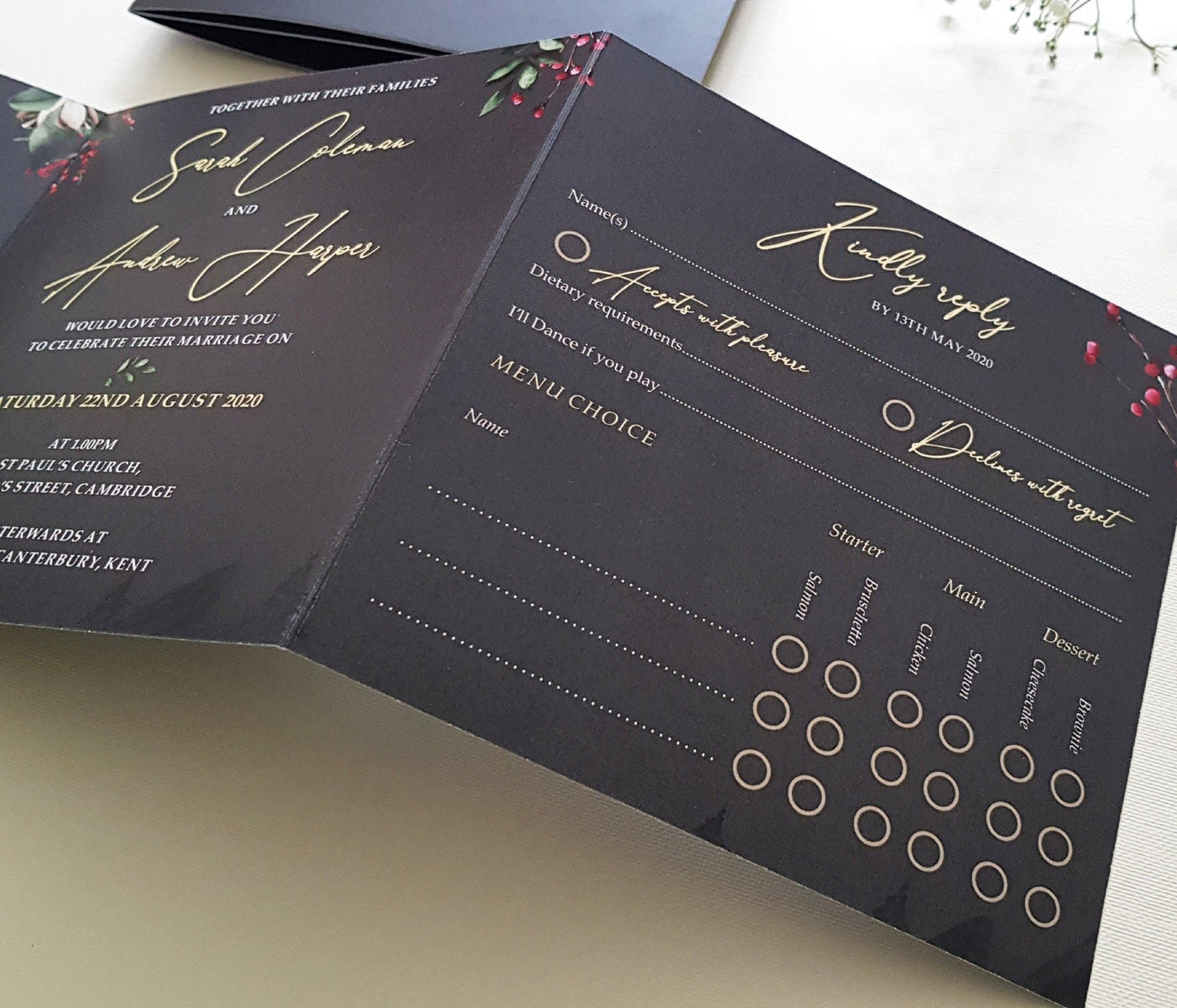 Dark Grey Winter Christmas Trifold Wedding Invitations