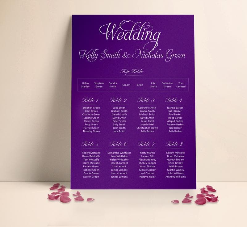 Deep Purple Script Wedding Table plan Seating Planner