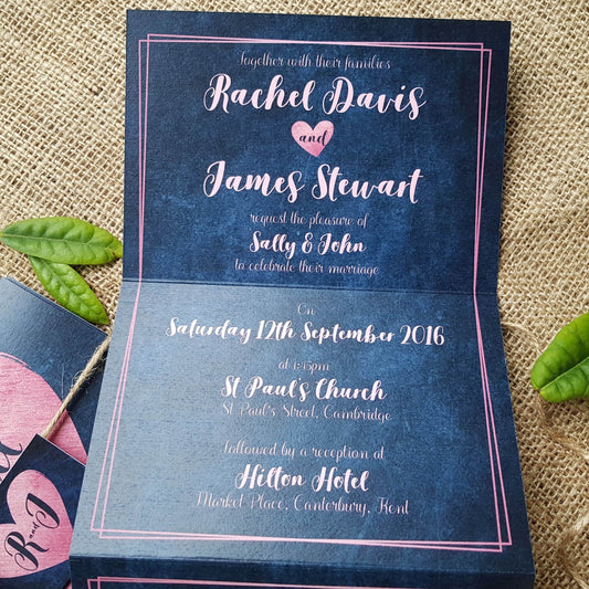 Denim Pink Heart Wedding Invitations