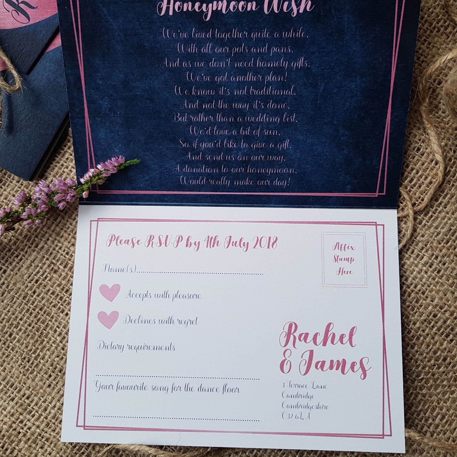 Denim Pink Heart Wedding Invitations