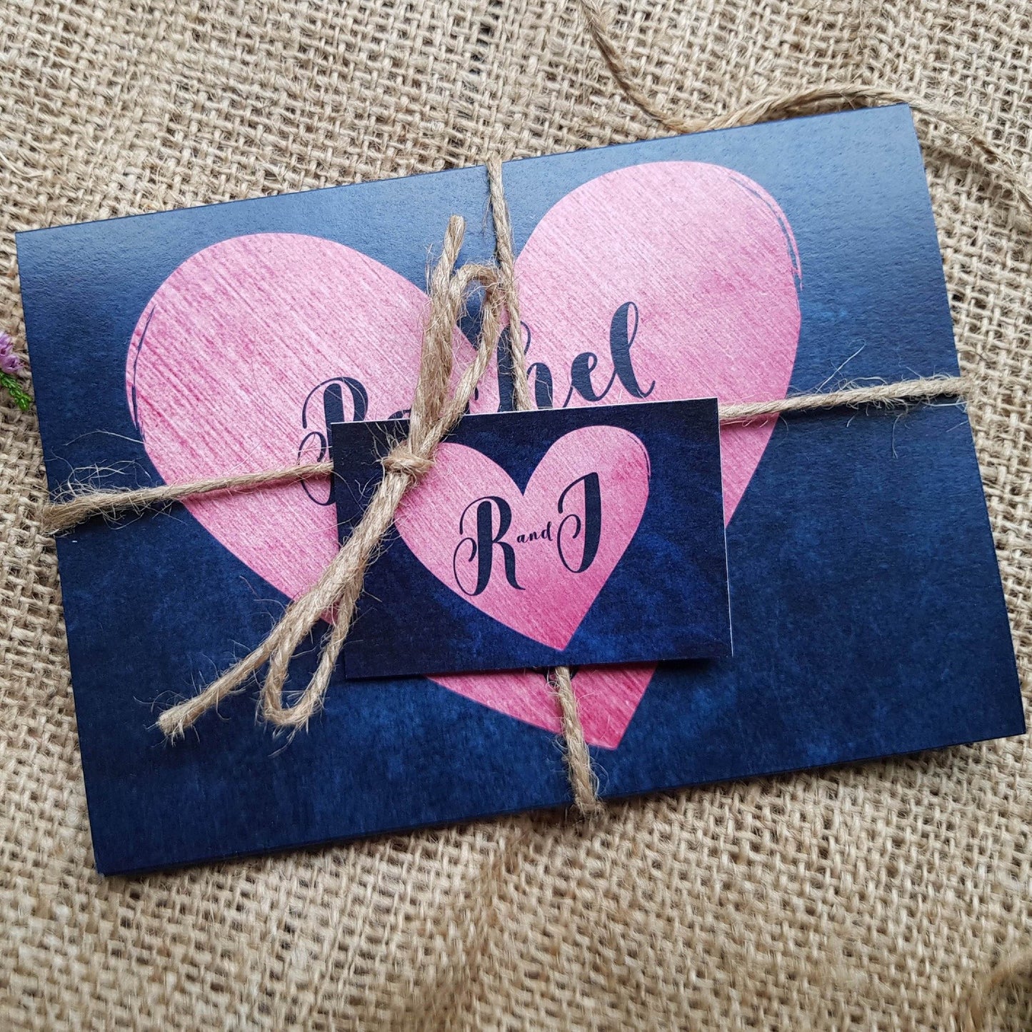 Denim Pink Heart Wedding Invitations