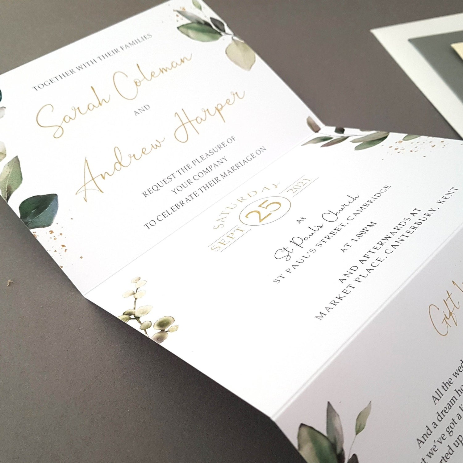Eucalyptus Concertina Wedding Invitations Sample