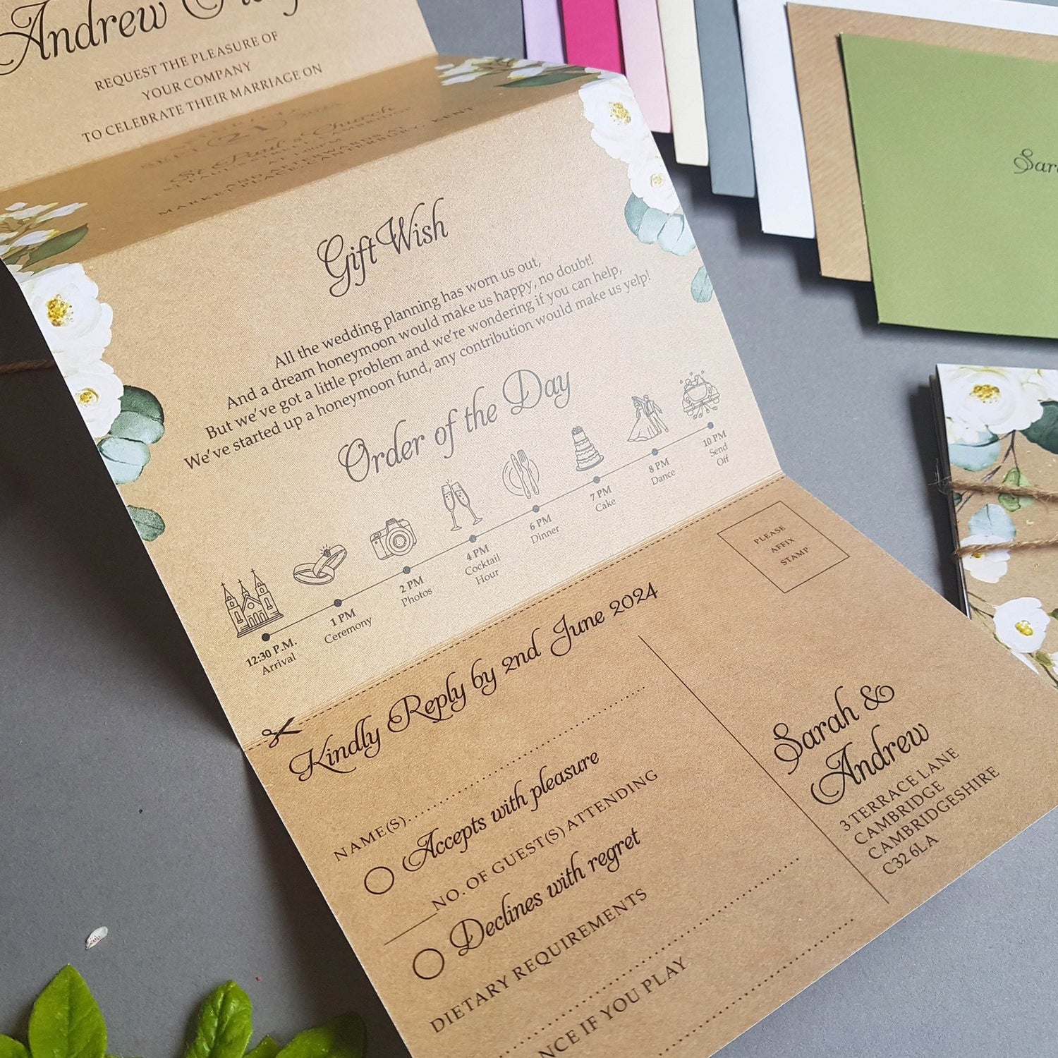 Eucalyptus Floral Concertina Wedding Invitations