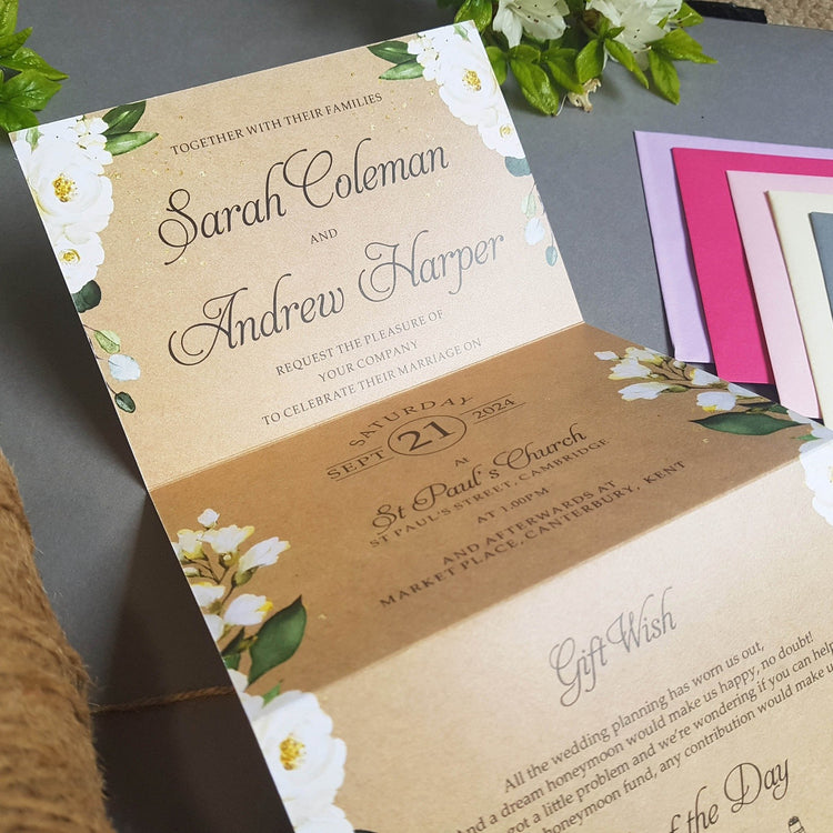 Eucalyptus Floral Concertina Wedding Invitations