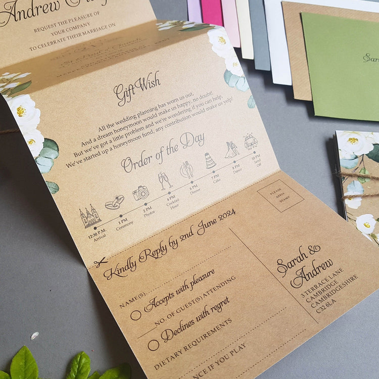 Eucalyptus Floral Concertina Wedding Invitations Sample