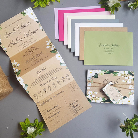 Eucalyptus Floral Concertina Wedding Invitations Sample