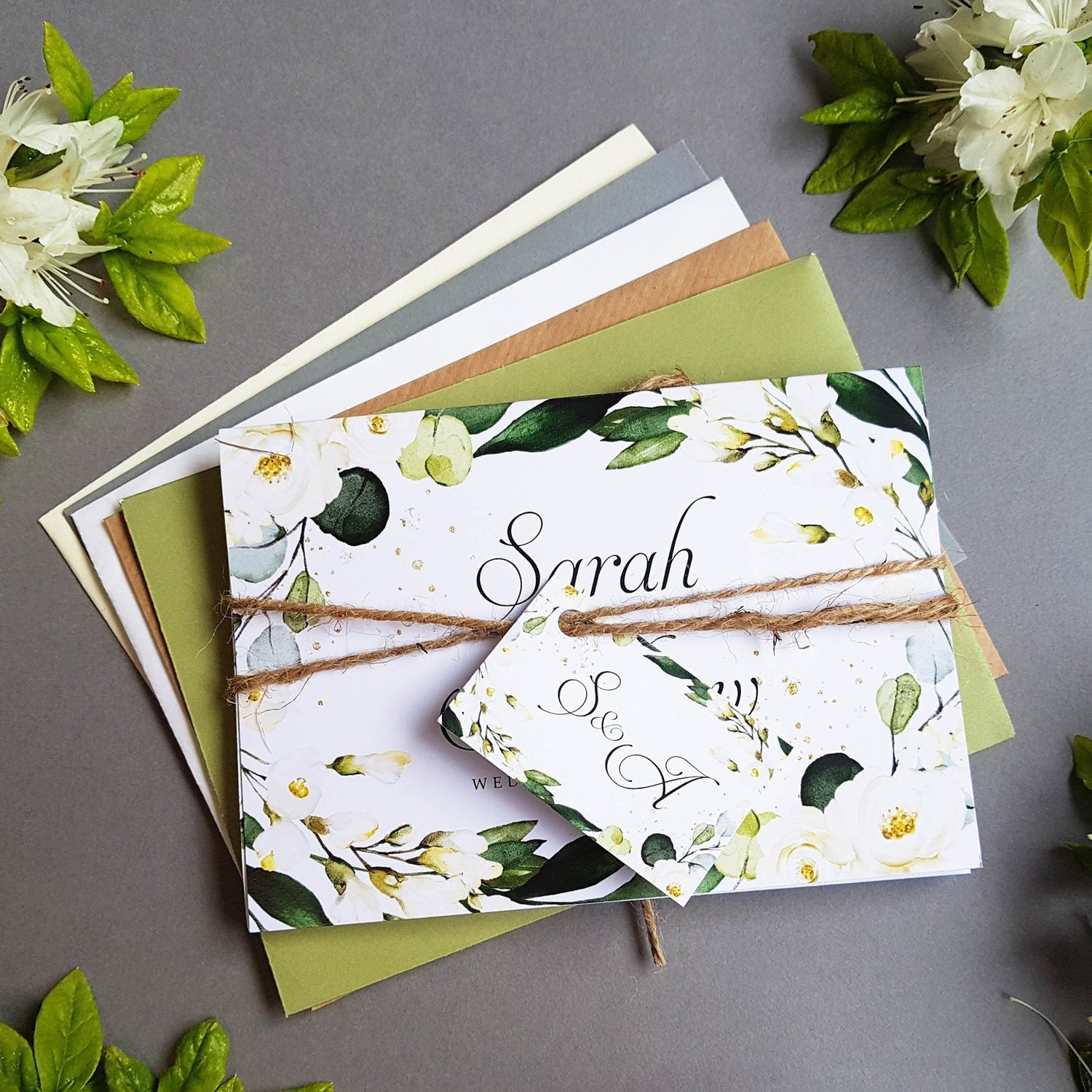 Eucalyptus White Floral Concertina Wedding Invitations