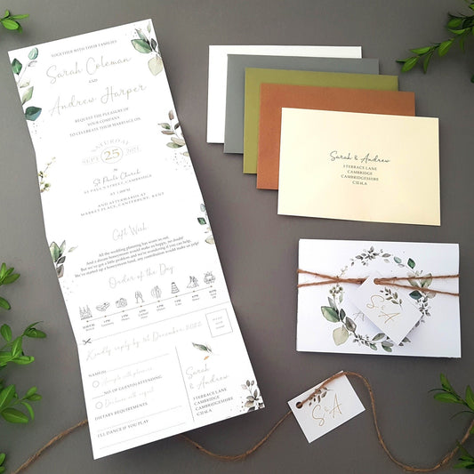 Eucalyptus Wreath Concertina Wedding Invitations