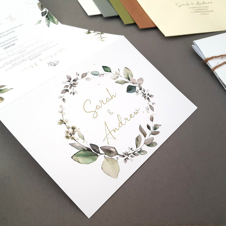 Eucalyptus Wreath Concertina Wedding Invitations Sample