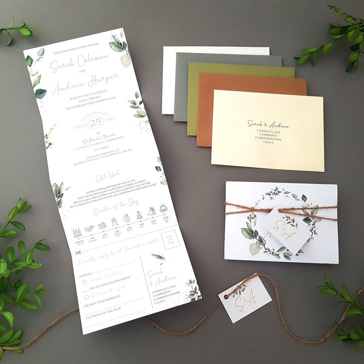 Eucalyptus Wreath Concertina Wedding Invitations Sample