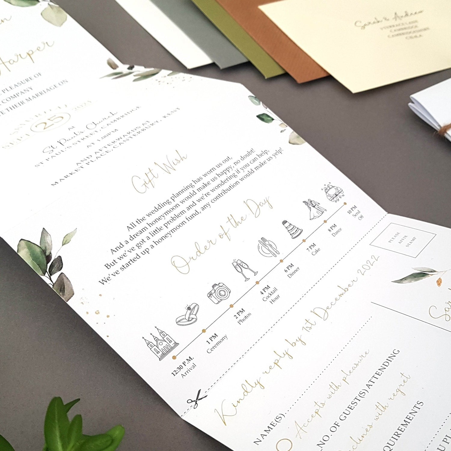 Eucalyptus Wreath Concertina Wedding Invitations Sample