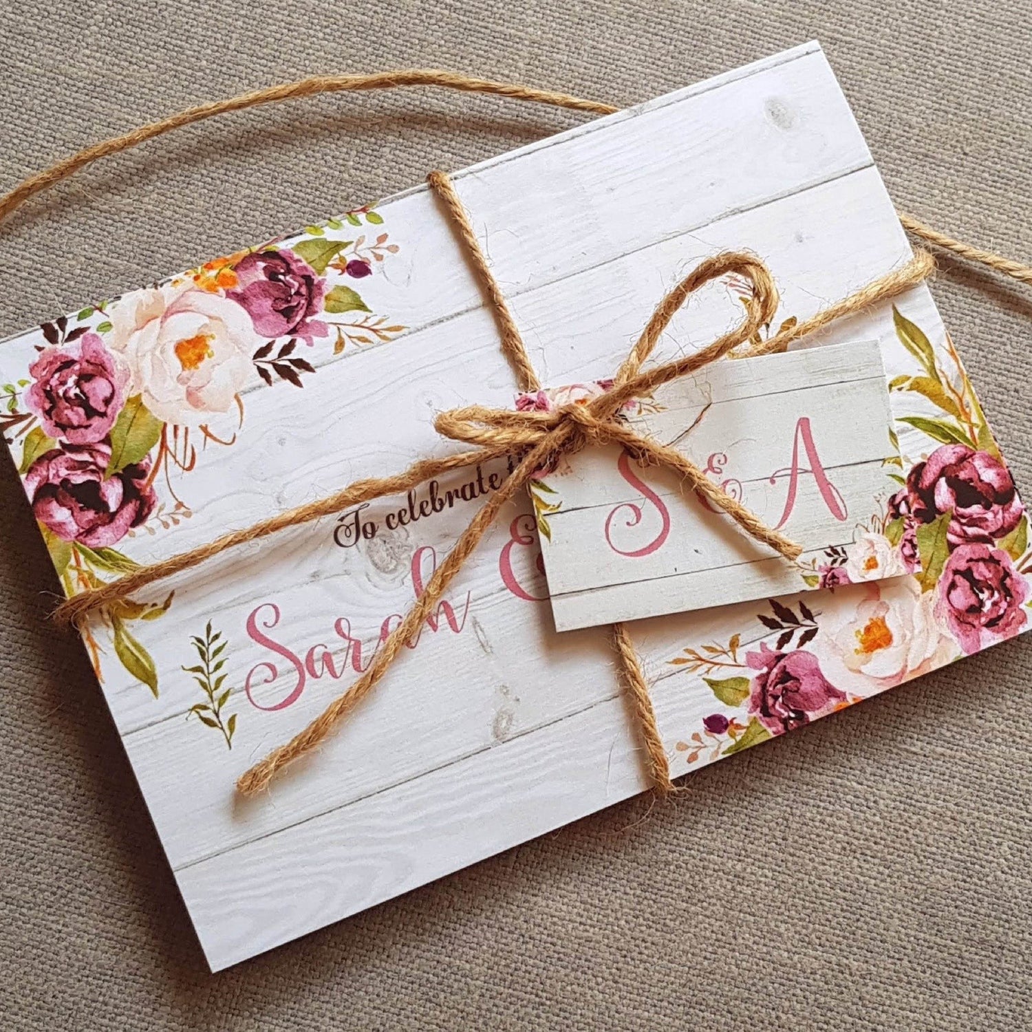 Floral On Wood Wedding and Evening Invitation