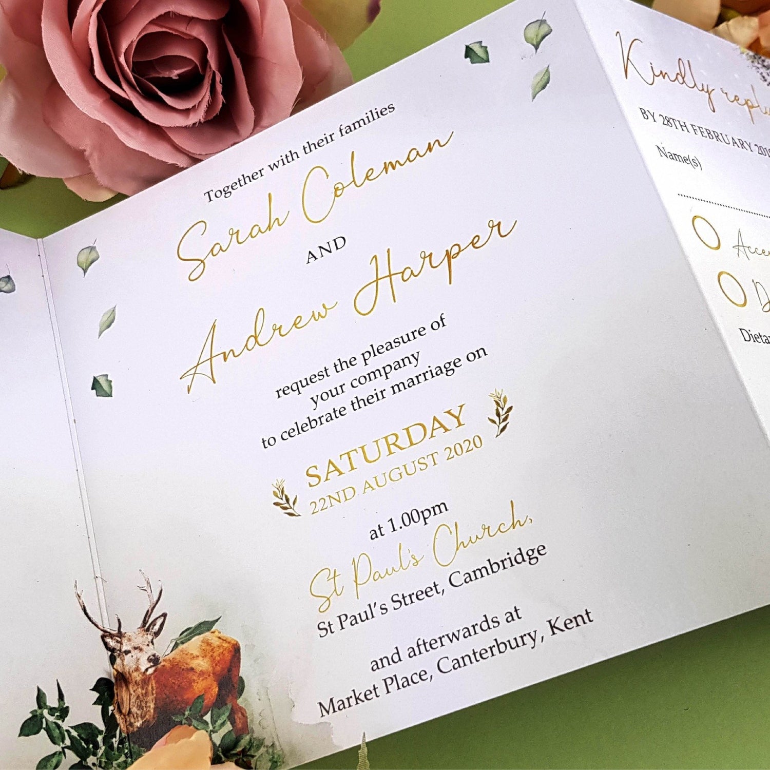 Forest Gold Wedding and Evening Invitation Sample