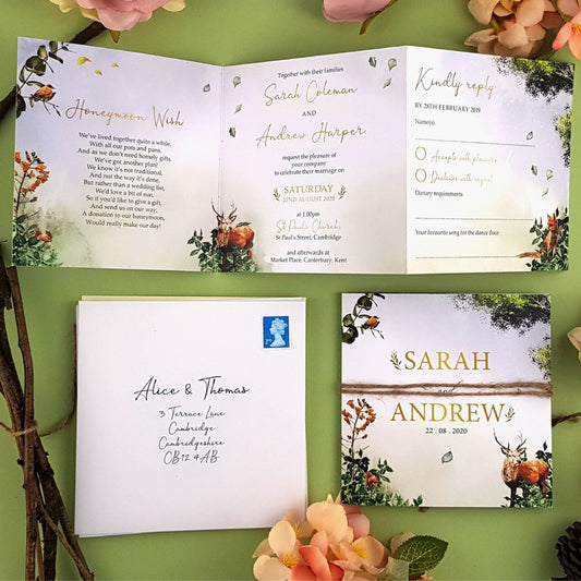 Forest Gold Wedding and Evening Invitation Sample