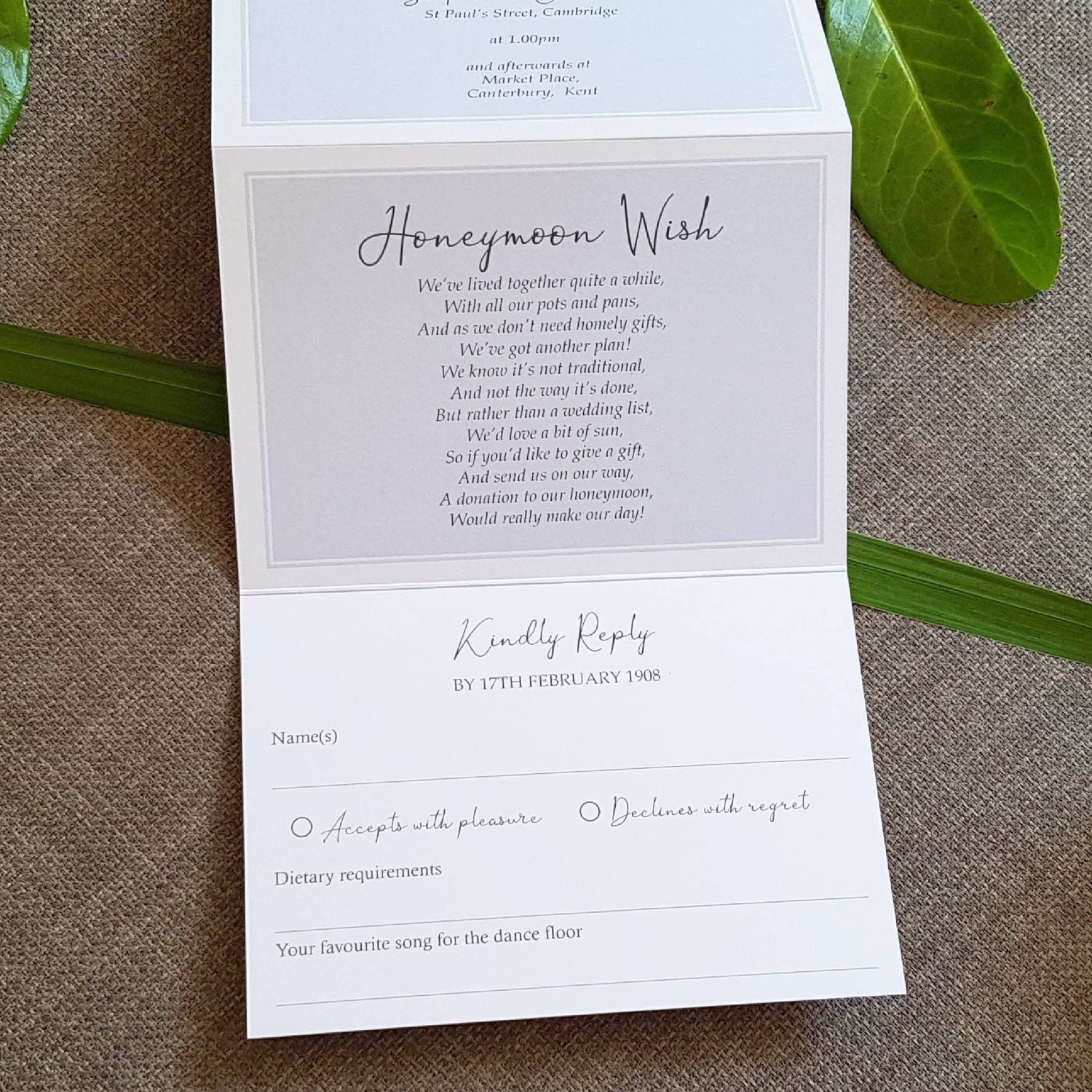 French Bleue Wedding and Evening Invitation