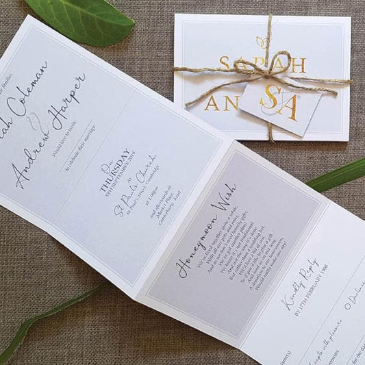 French Script Bleue & Gold Wedding Invitation Sample
