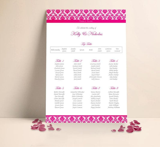 Fuchsia Damask Wedding Table plan Seating Planner