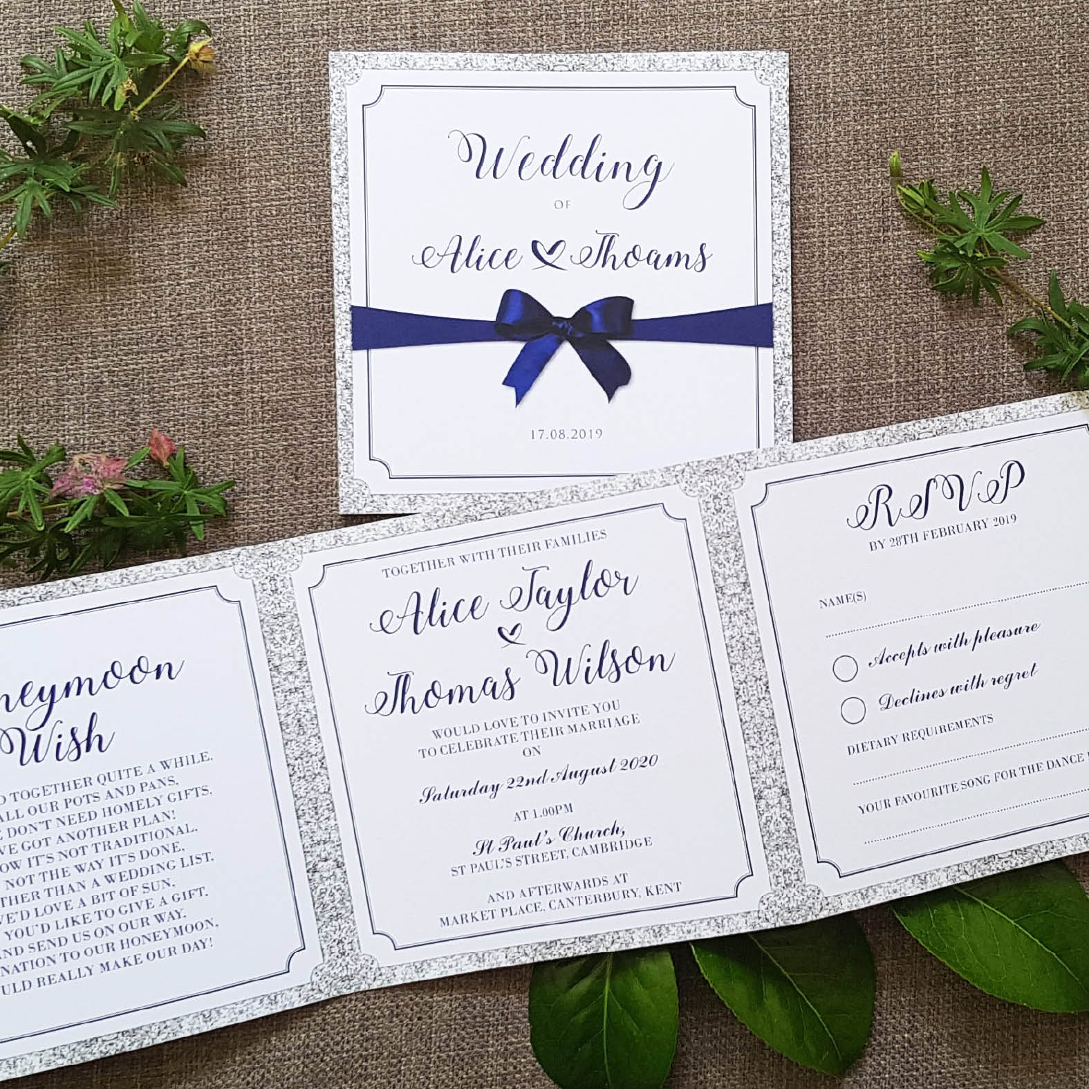 Glitter Trifold Wedding and Evening Invitation