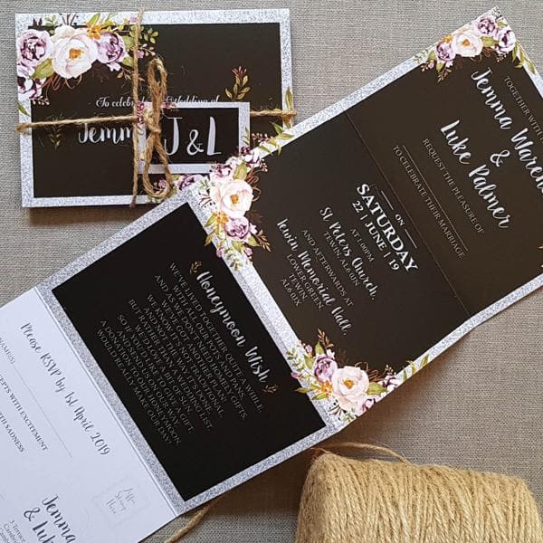 Glitz Floral Concertina Wedding Invitations, Tag & Twine Sample