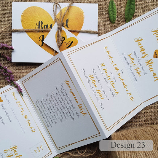 Gold Heart Wedding Invitations