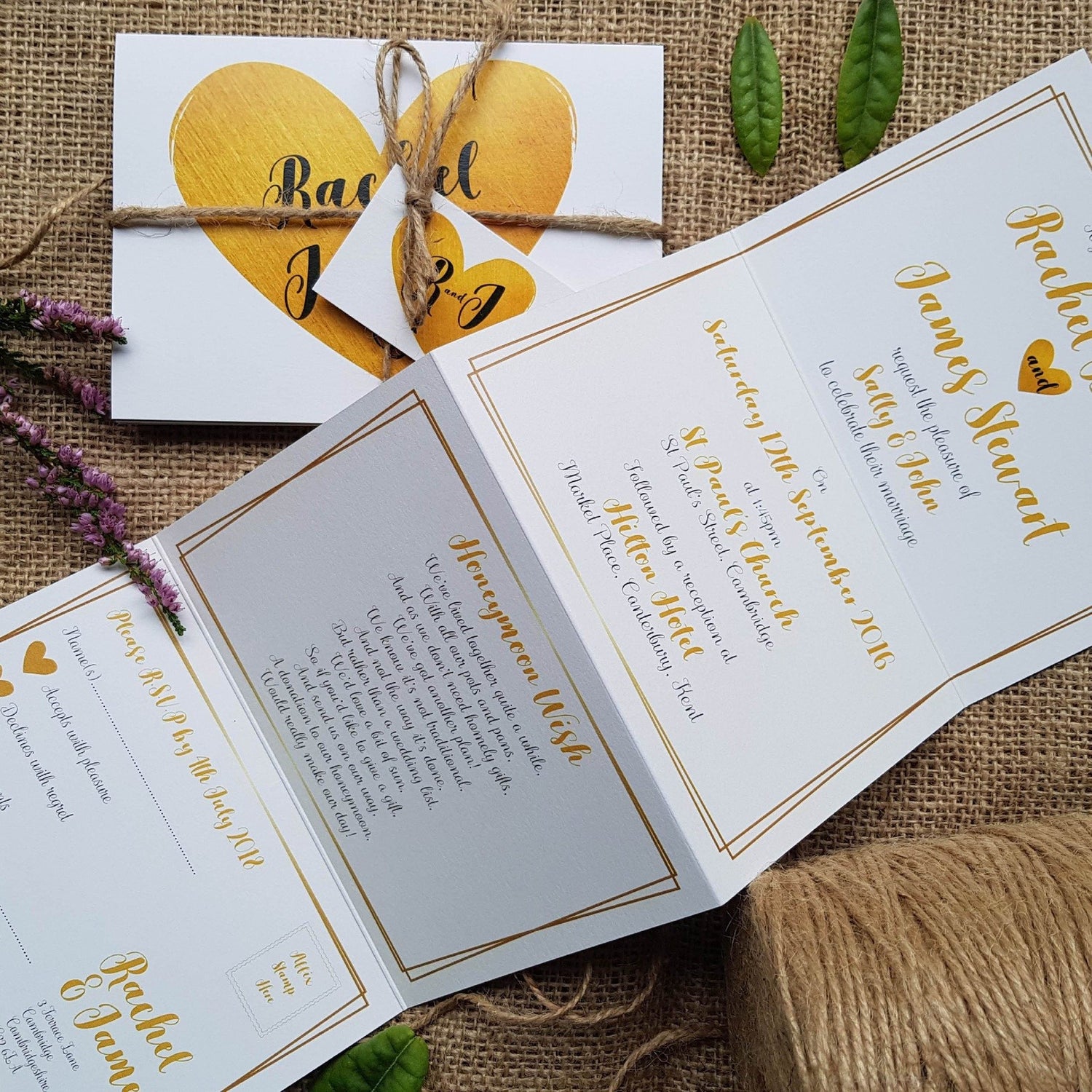 Gold Heart Wedding Invitations