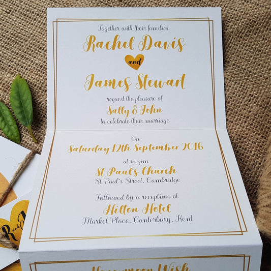 Gold Heart Wedding Invitations