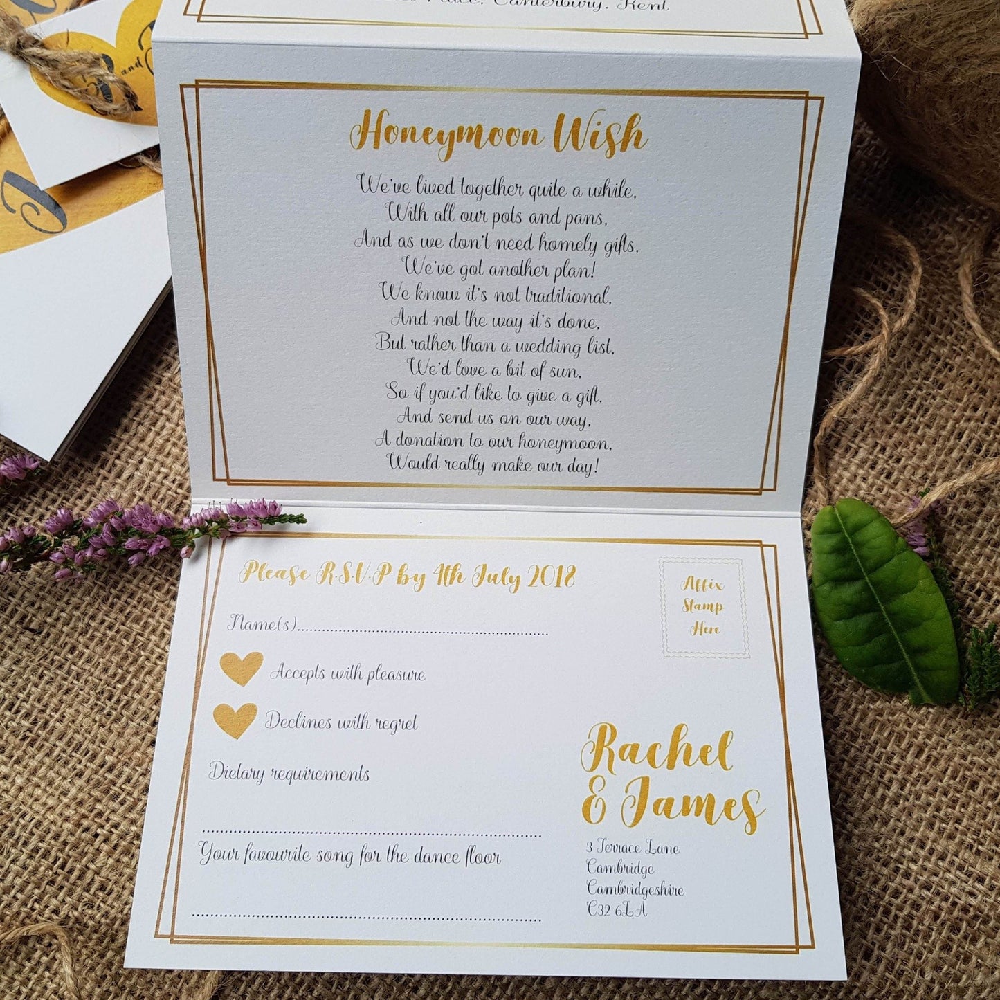 Gold Heart Wedding Invitations