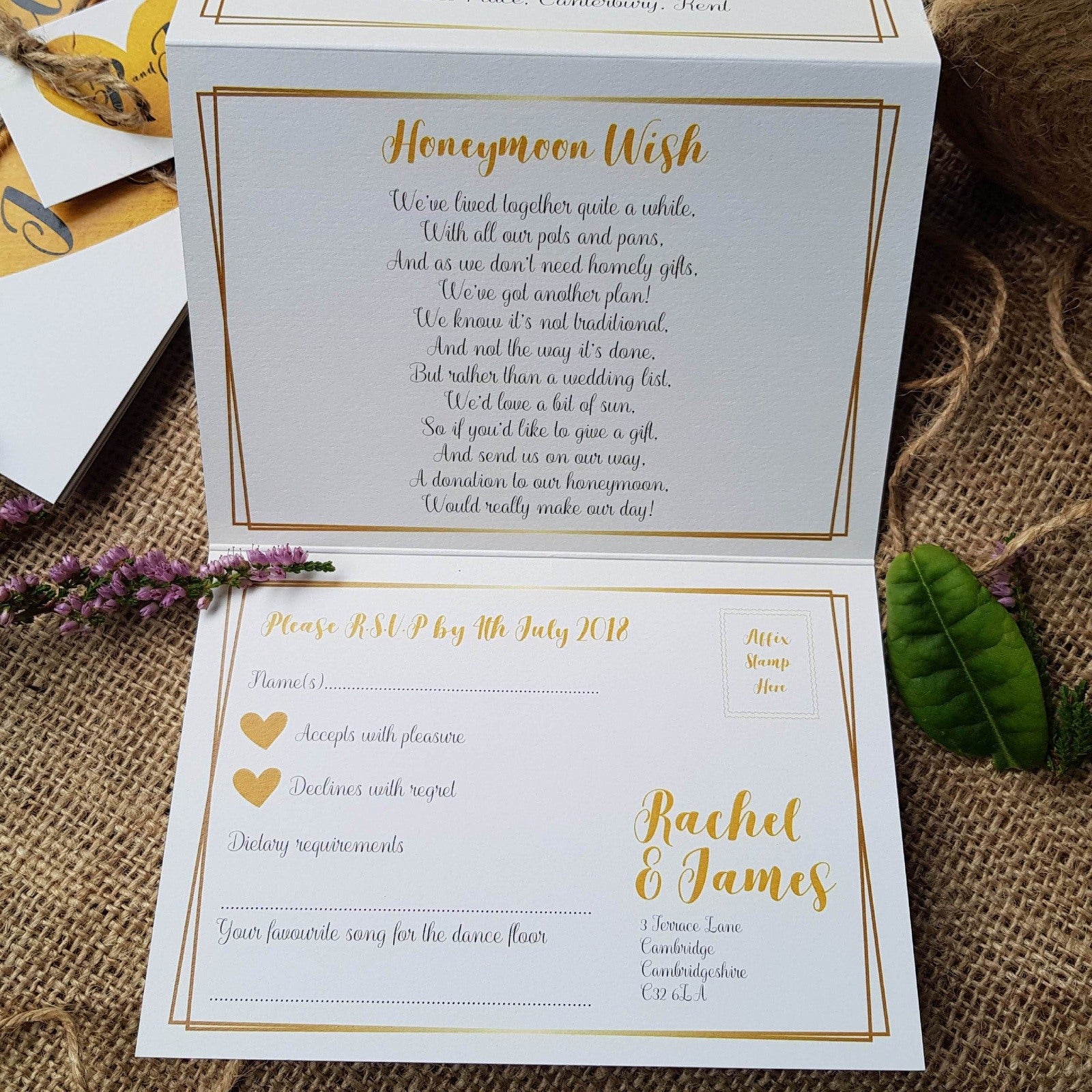 Gold Heart Wedding Invitations