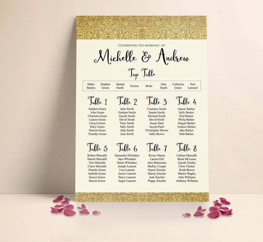 Gold Sparkle Wedding Table plan Seating Planner