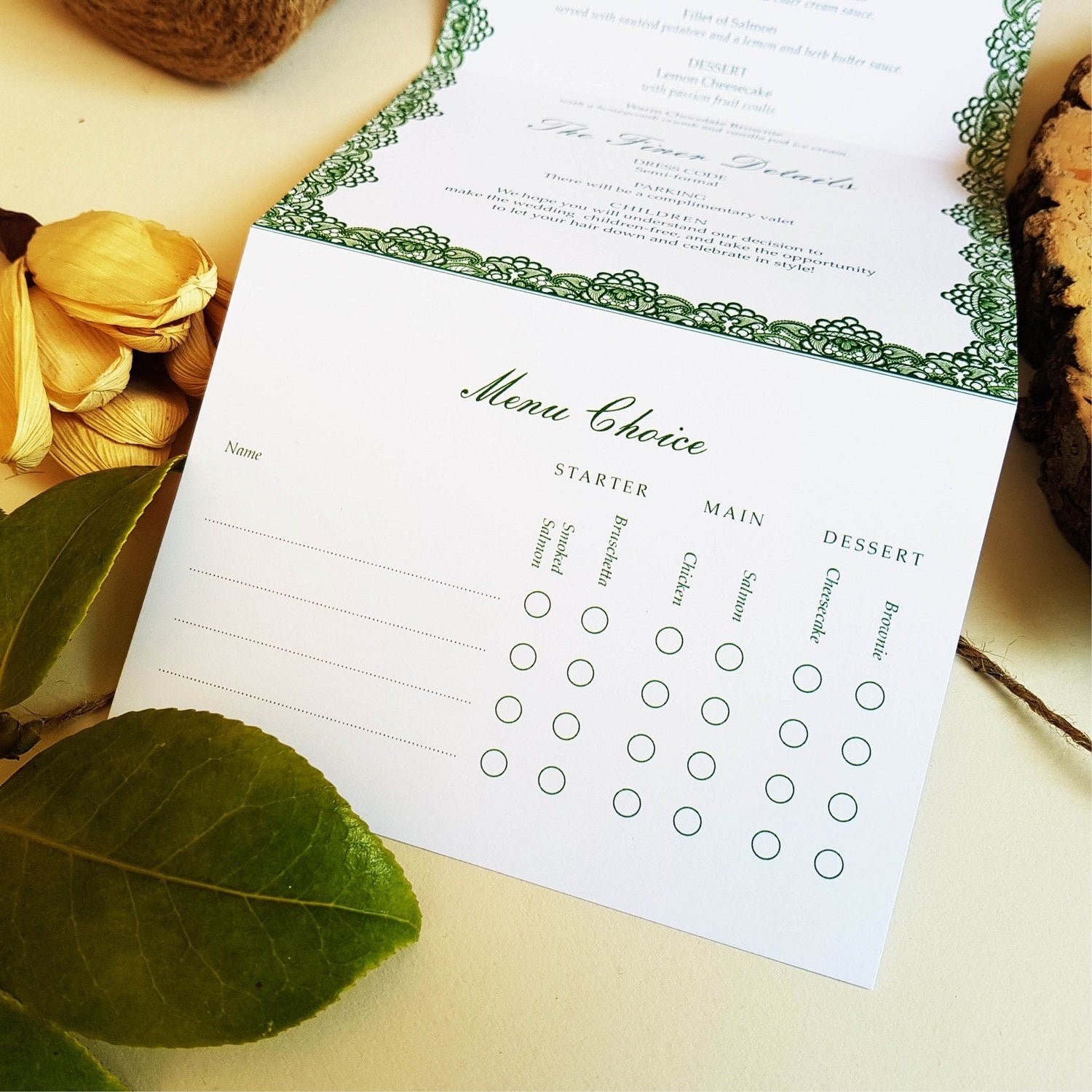 Green Lace Concertina Wedding Invitations Sample Sienna Mai