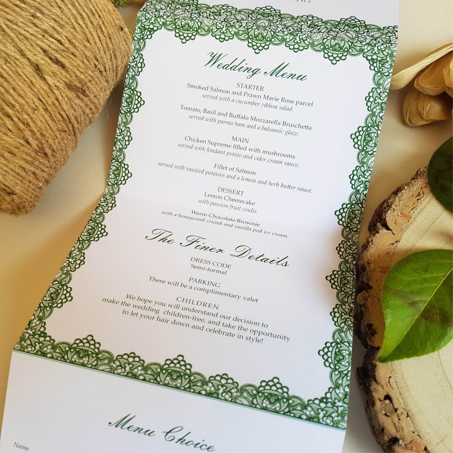 Green Lace Concertina Wedding Invitations Sample Sienna Mai