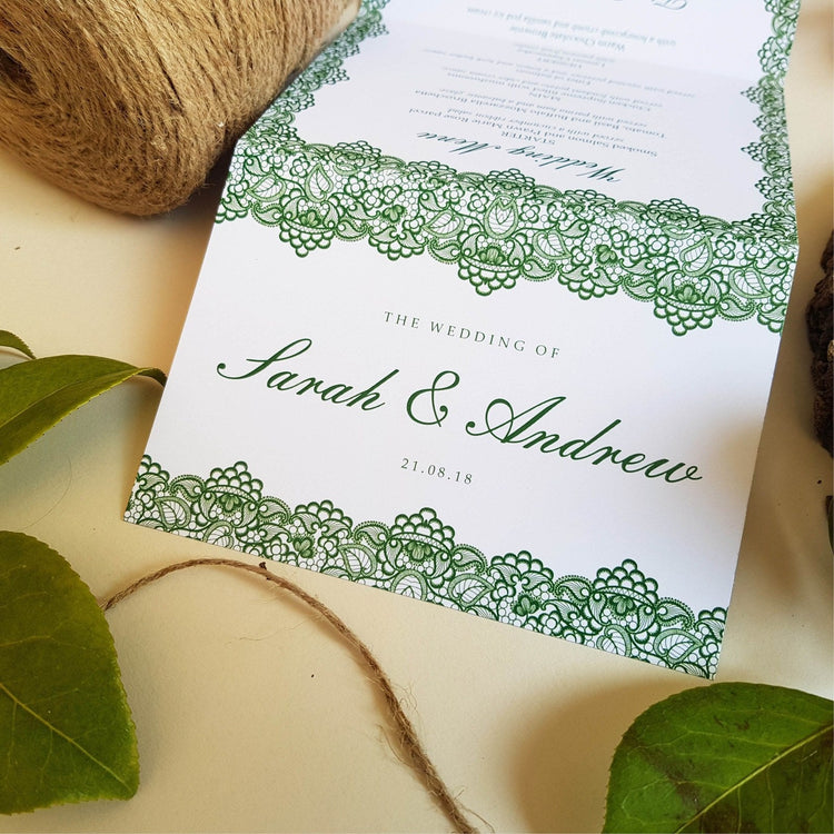 Green Lace Concertina Wedding Invitations Sienna Mai