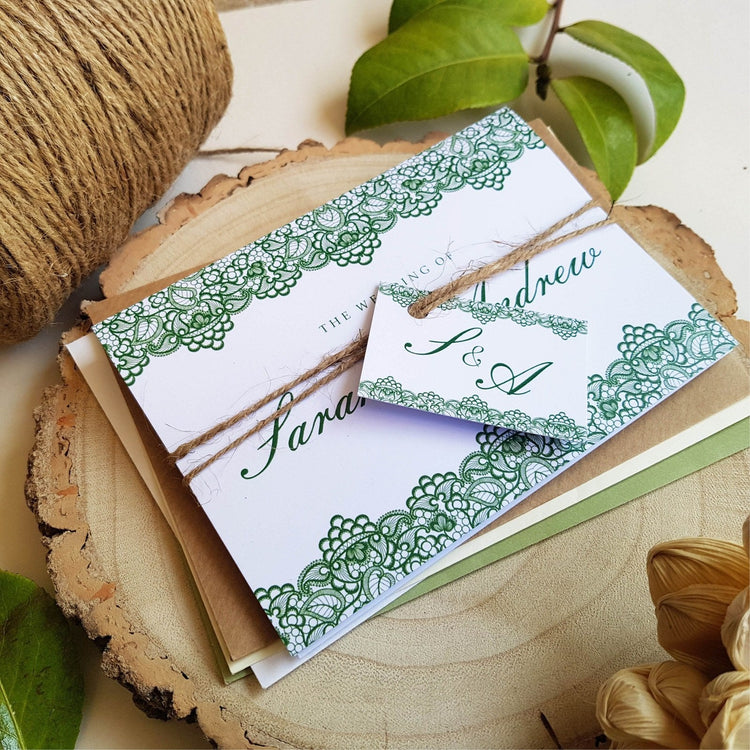 Green Lace Concertina Wedding Invitations Sienna Mai