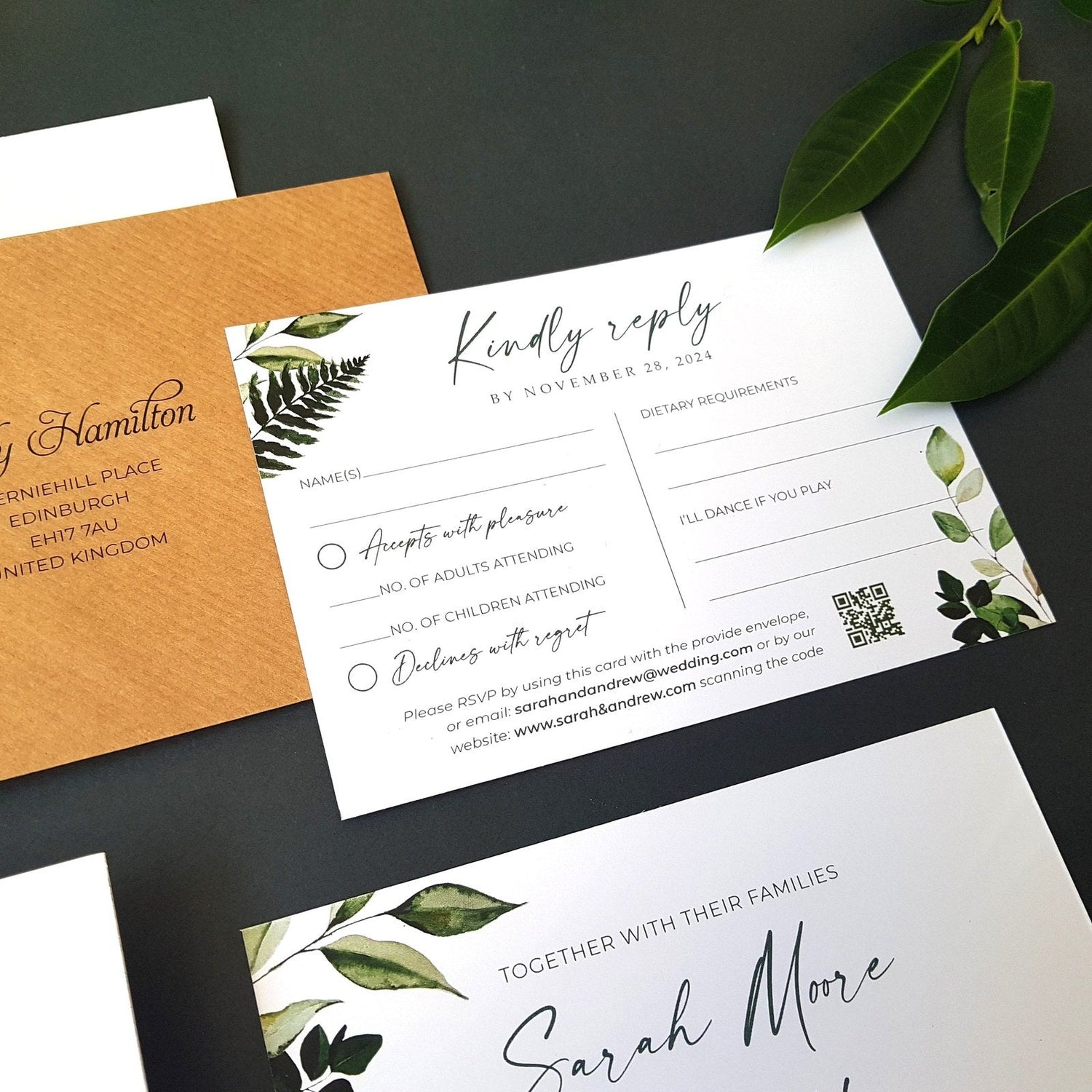 Greenery Wreath Wedding Invitations Sample Sienna Mai