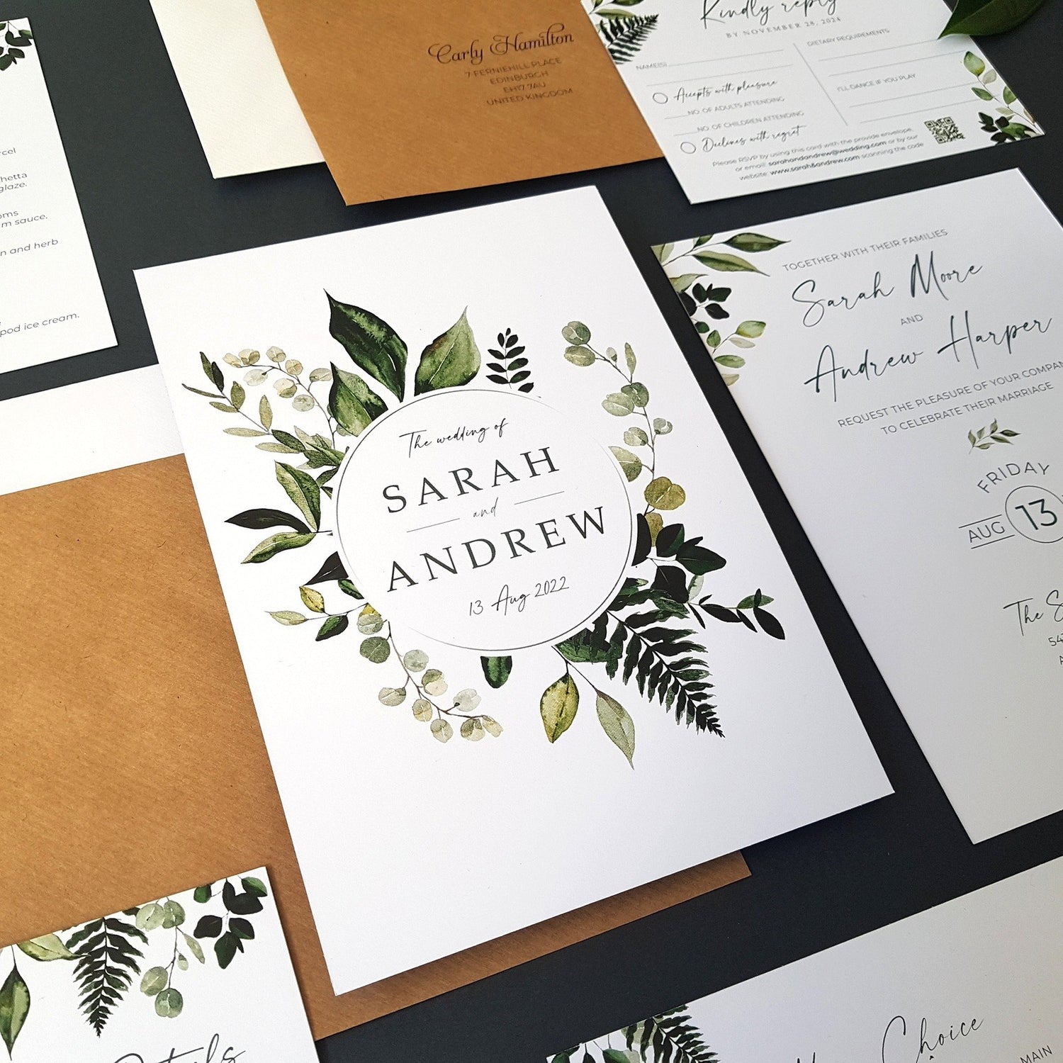 Greenery Wreath Wedding Invitations Set