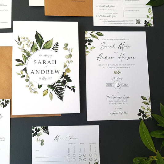 Greenery Wreath Wedding Invitations Set