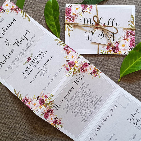 Grey Blush Floral Concertina Wedding Invitations