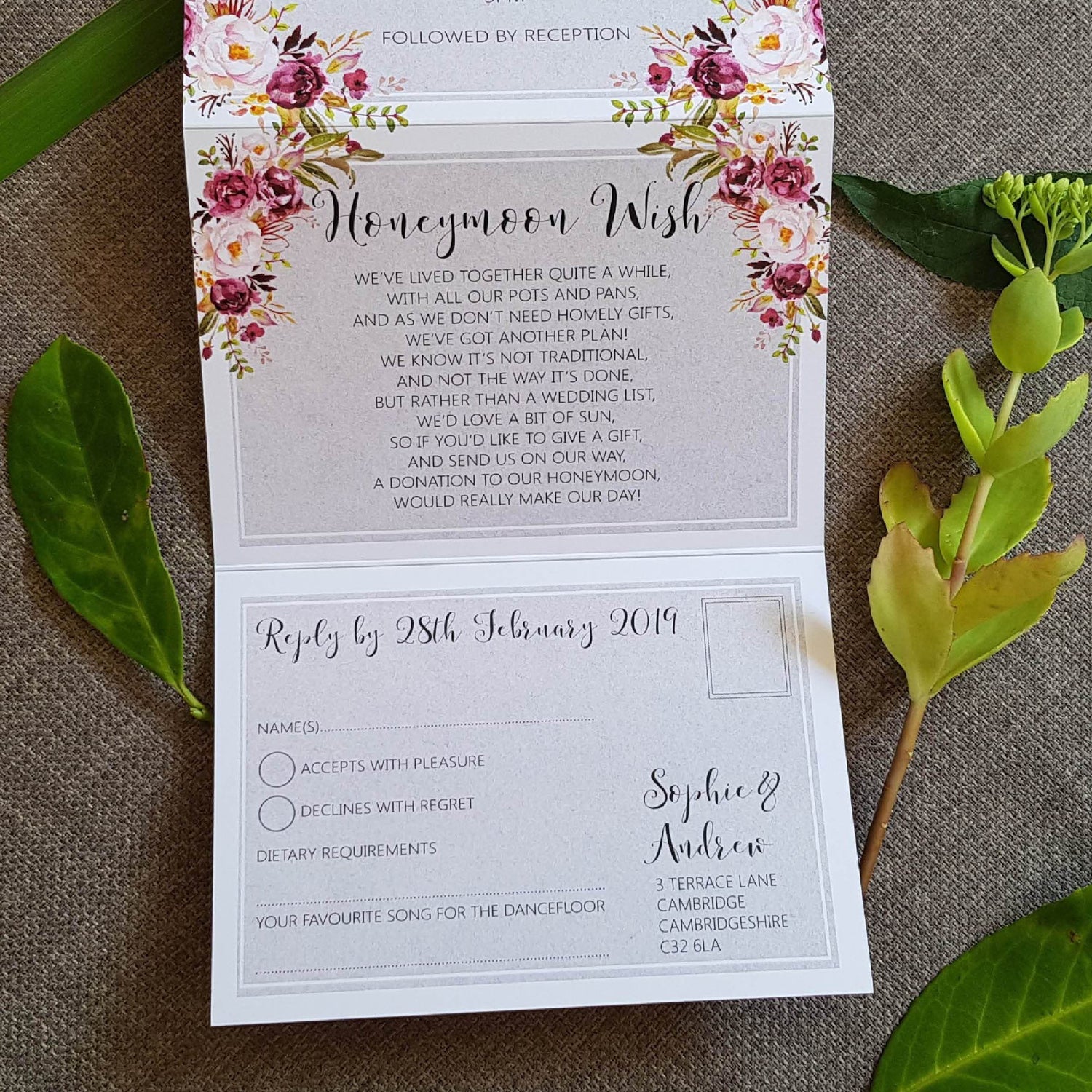 Grey Blush Floral Concertina Wedding Invitations