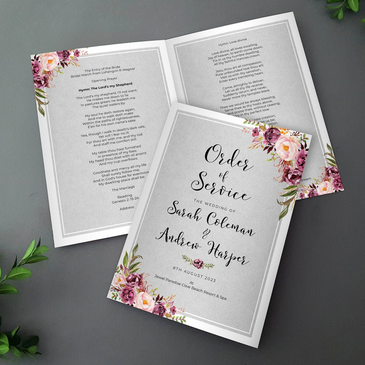 Grey Blush Floral Order of Service