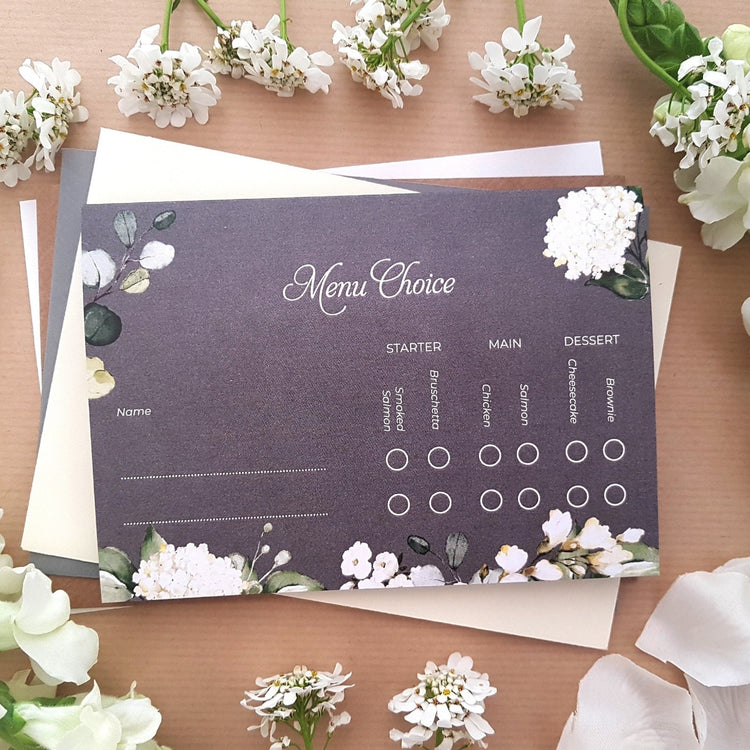 Grey & White Floral Wedding Invitations