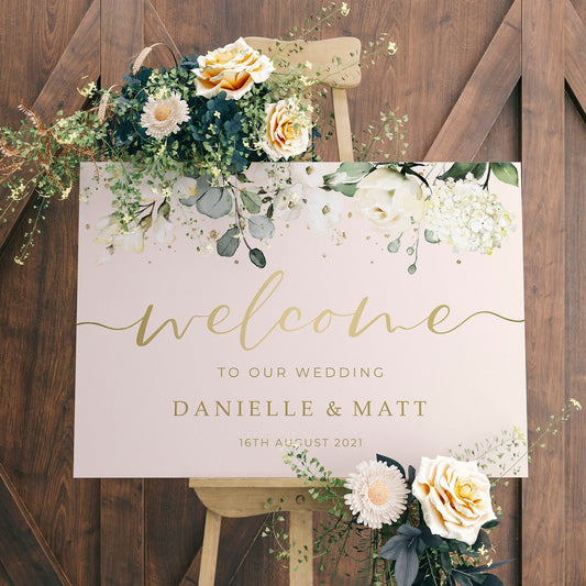 Ivory Floral Wedding Welcome Sign