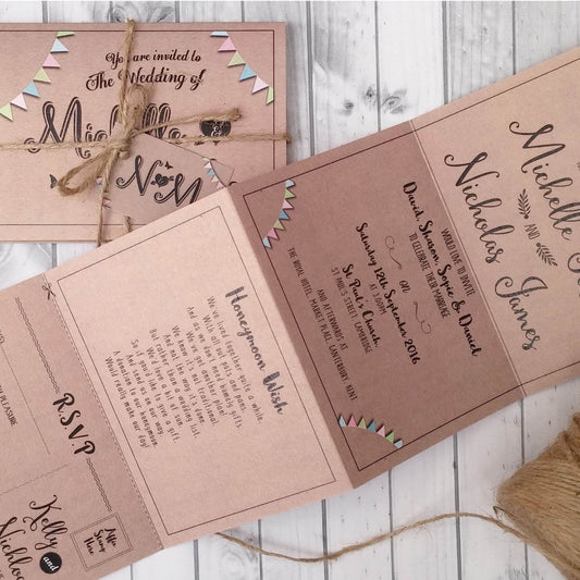 Kraft Bunting Vintage Wedding Invitations