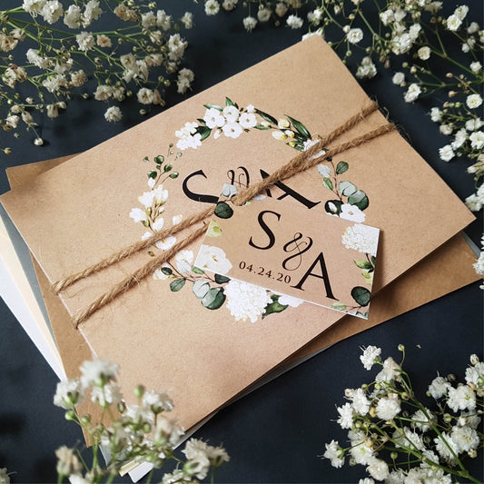 Kraft White Floral Concertina Wedding Invitations Sample