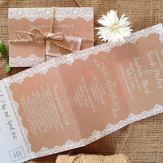 Lace Concertina Wedding and Evening Invitation
