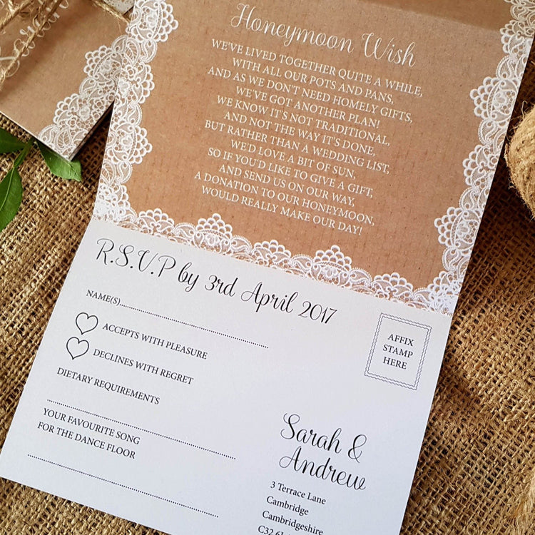 Lace Concertina Wedding and Evening Invitation