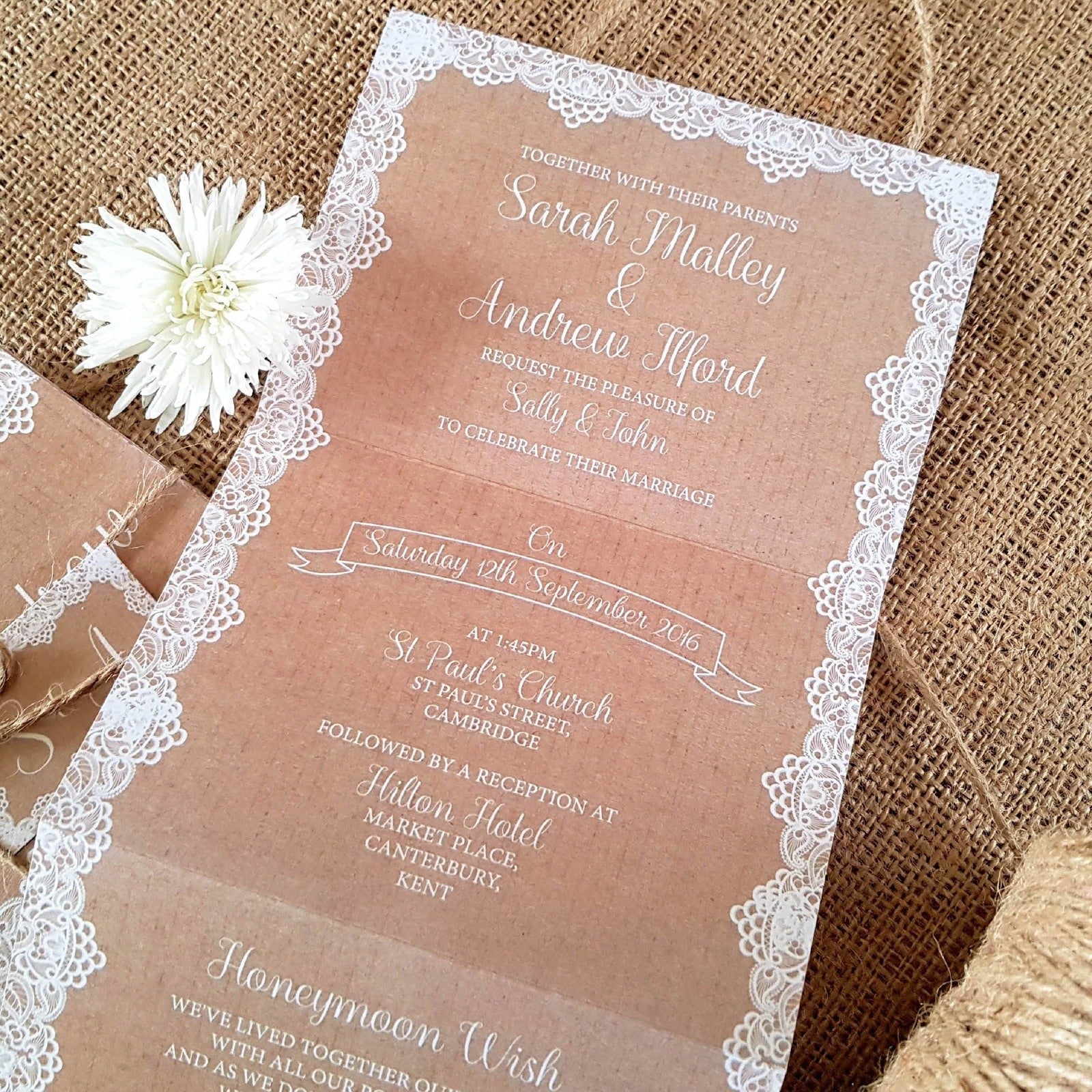 Lace Concertina Wedding and Evening Invitation