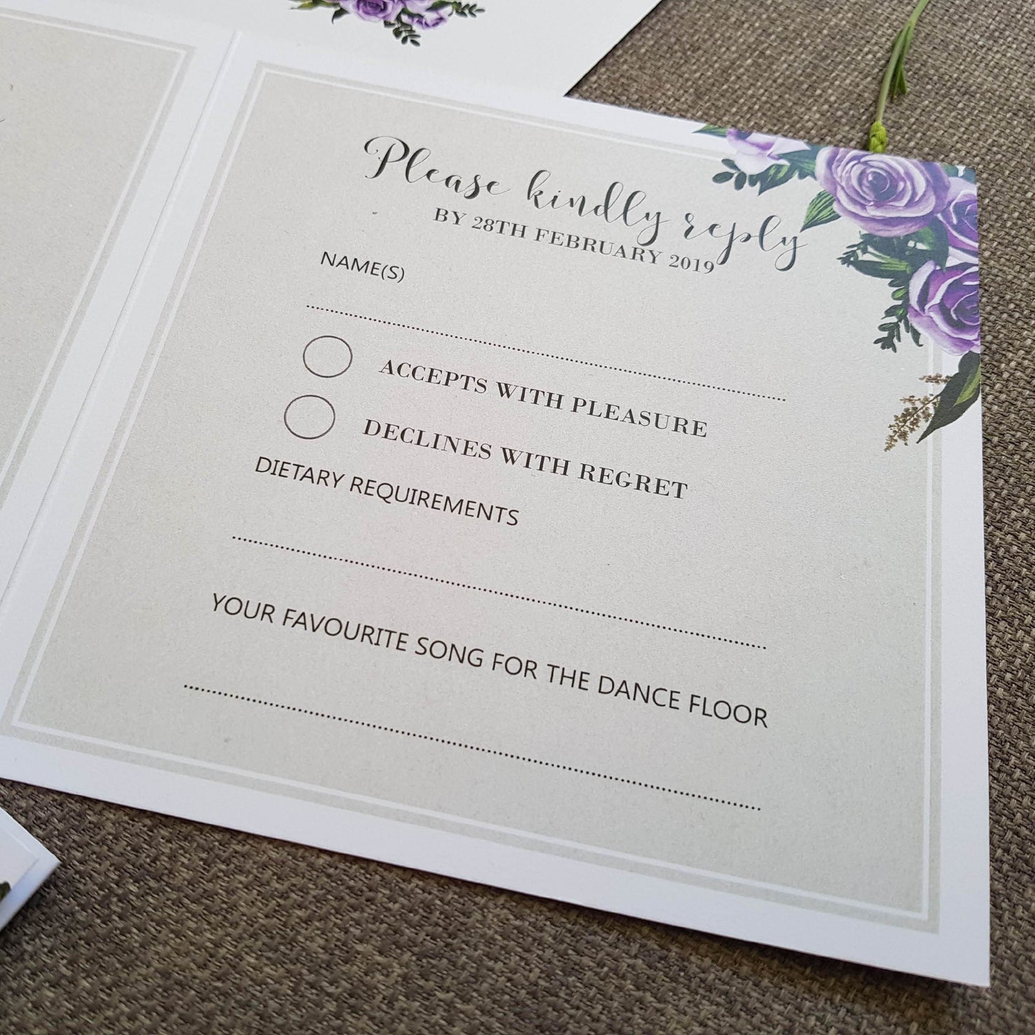 Lavender Rose Trifold Wedding and Evening Invitation