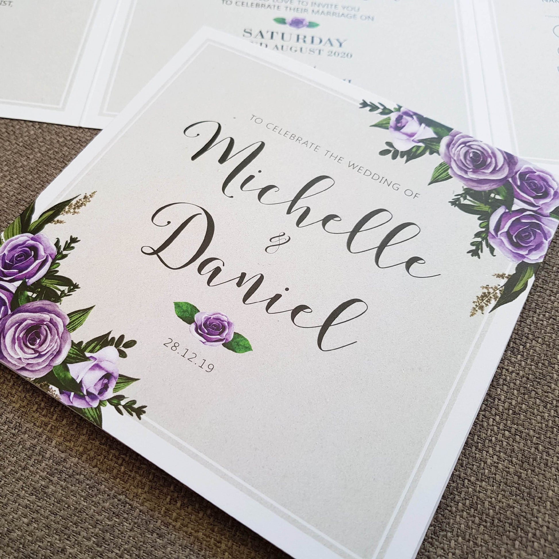 Lavender Rose Trifold Wedding and Evening Invitation