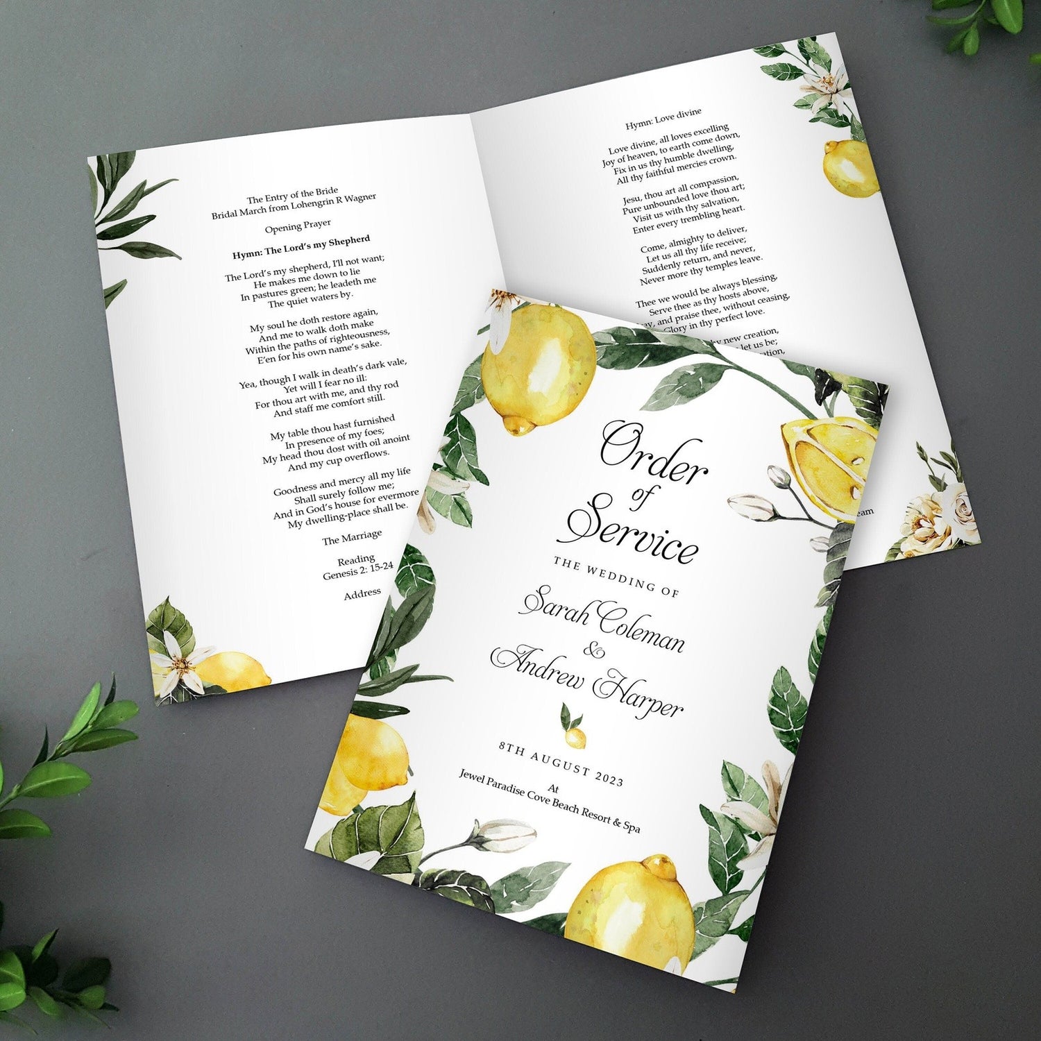 Lemon Order of Service for Weddings