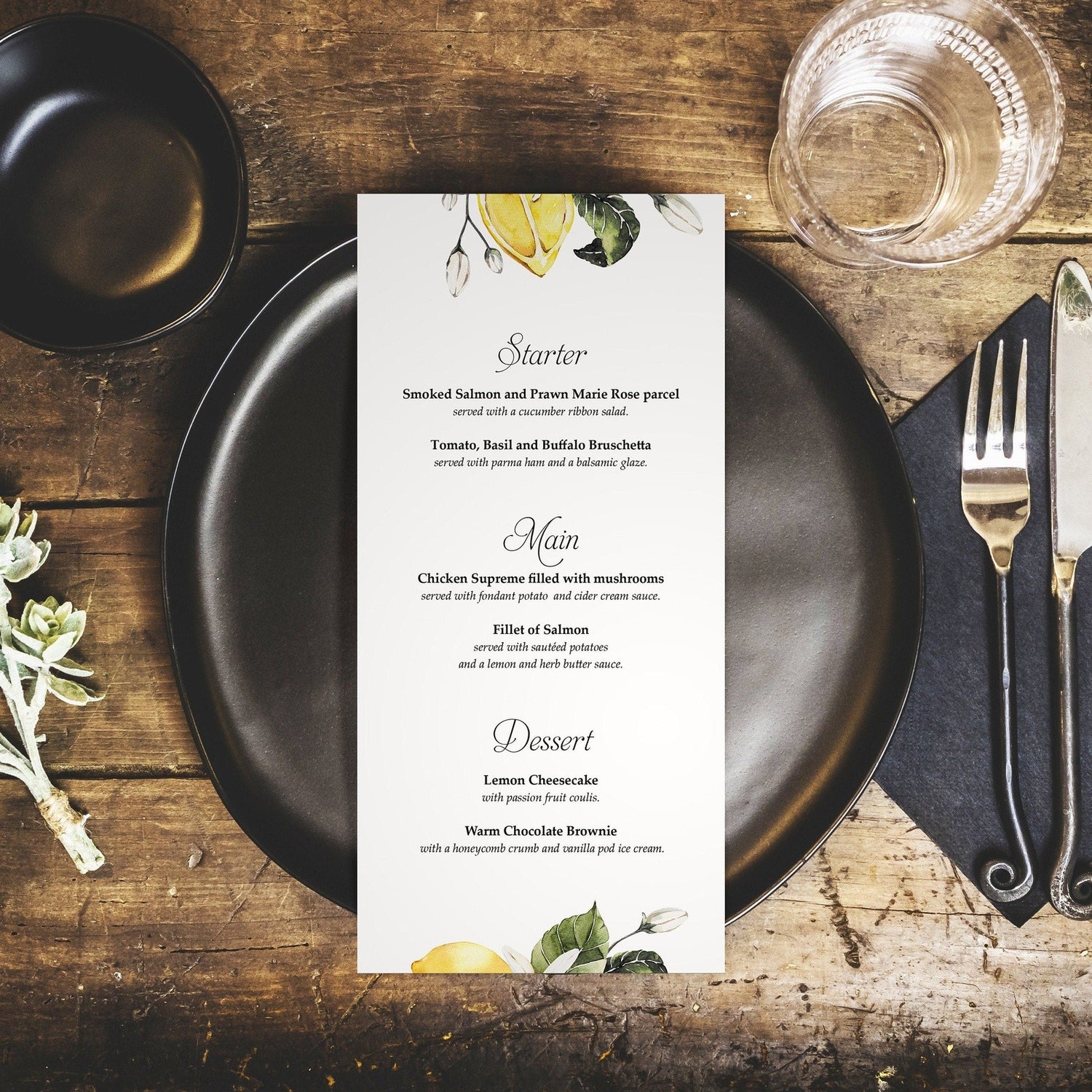 Lemon Personalised Wedding Menus